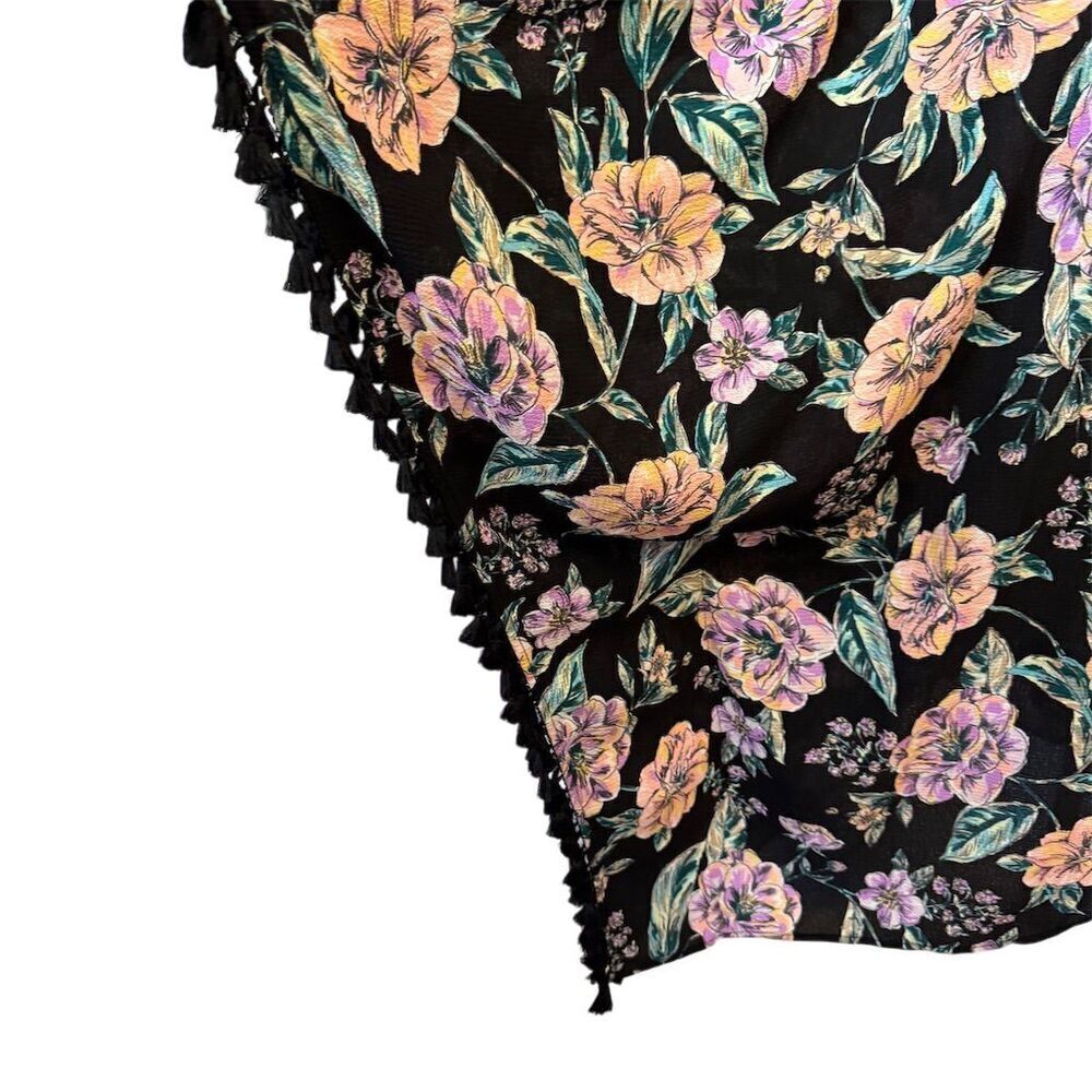 Freshwater Black Floral Kimono Duster Tassel Cover Up Size 2X Boho - Picture 2 of 10